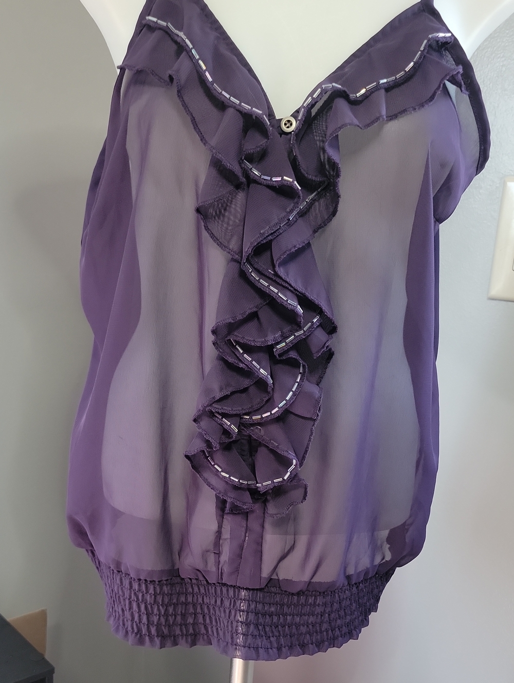 Charlotte Russe Beaded Ruffle Sheer Top Size Large